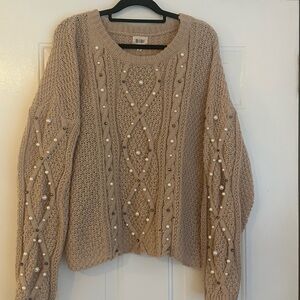 BiBi Women's Dusty rose/Beige Sweater with Pearl Details
